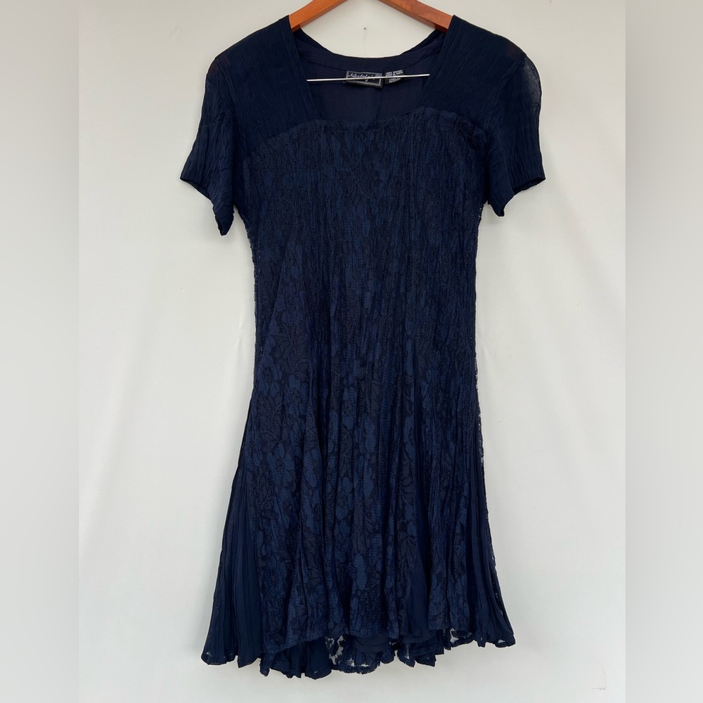 Vintage 90s Nostalgia Lace Dress‎ Blue Rayon Whimsigoth Grunge Fits S